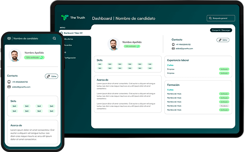 Captura de la plataforma The Truth mostrando la información de credenciales verificables del dashboard de la persona