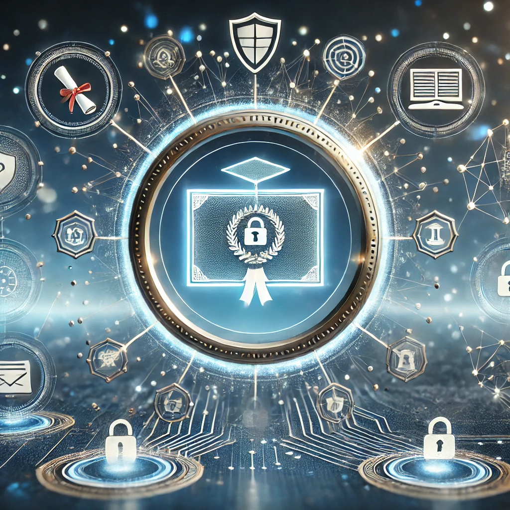 DALL·E 2024-11-05 17.41.49 - Futuristic image representing the secure issuance of academic credentials through blockchain technology in Spain. In the center, a glowing digital dip