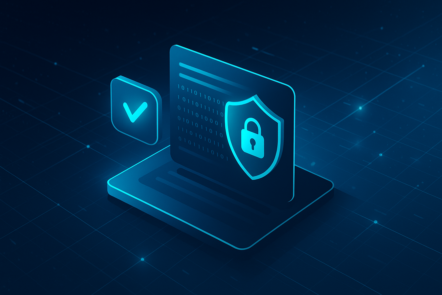 Ilustración digital futurista con tonos azul petróleo y naranja. Representa un entorno tecnológico avanzado con elementos abstractos que evocan digitalización, datos conectados y automatización, en línea con la identidad visual de The Truth