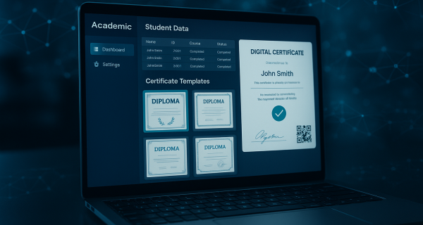 Interfaz de una plataforma de emisión de credenciales académicas digitales en un ordenador portátil